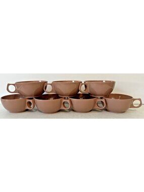 Dusty pink tan melamine 7 cups tea coffee + creamer set Durawear MCM VTG Melmac